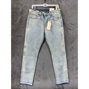 MNML D199 Skeleton Denim Jeans Mens 32 Light Wash Blue White Bone‎ Applique New